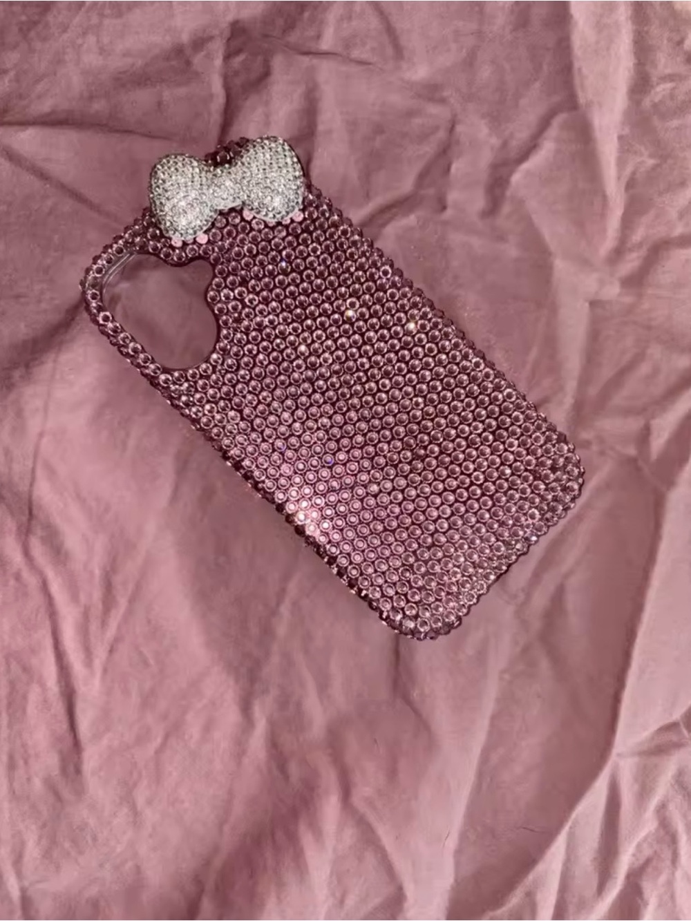 Rhinestone Bow Phone Case - Pink